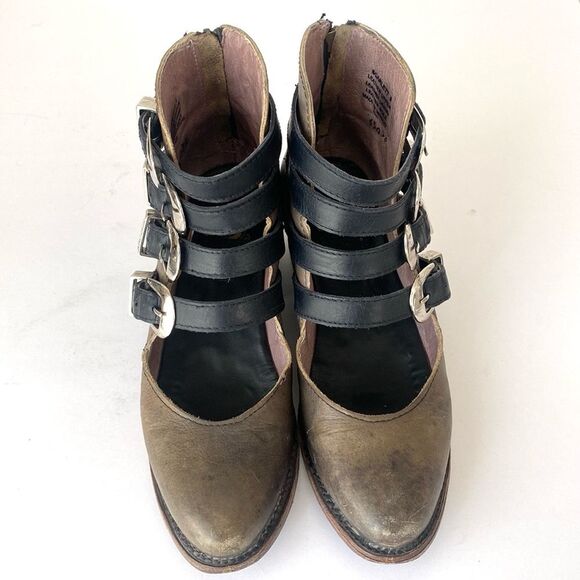 Freebird by Steven Scarlett Olive Brown Multi-Buckle Ankle Boots 8 Boho Western - Picture 3 of 13